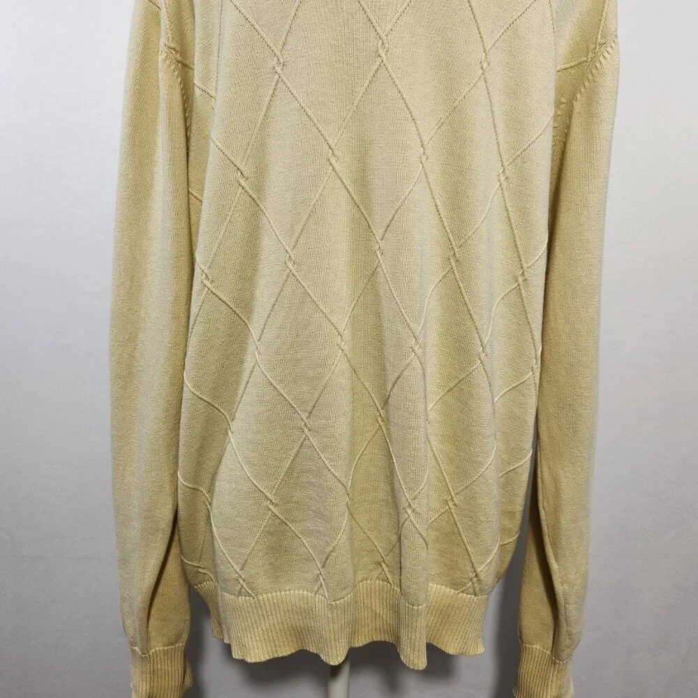Vintage Oscar De La Renta Men’s Size Medium Yellow Long Sleeve Argyle Sweater